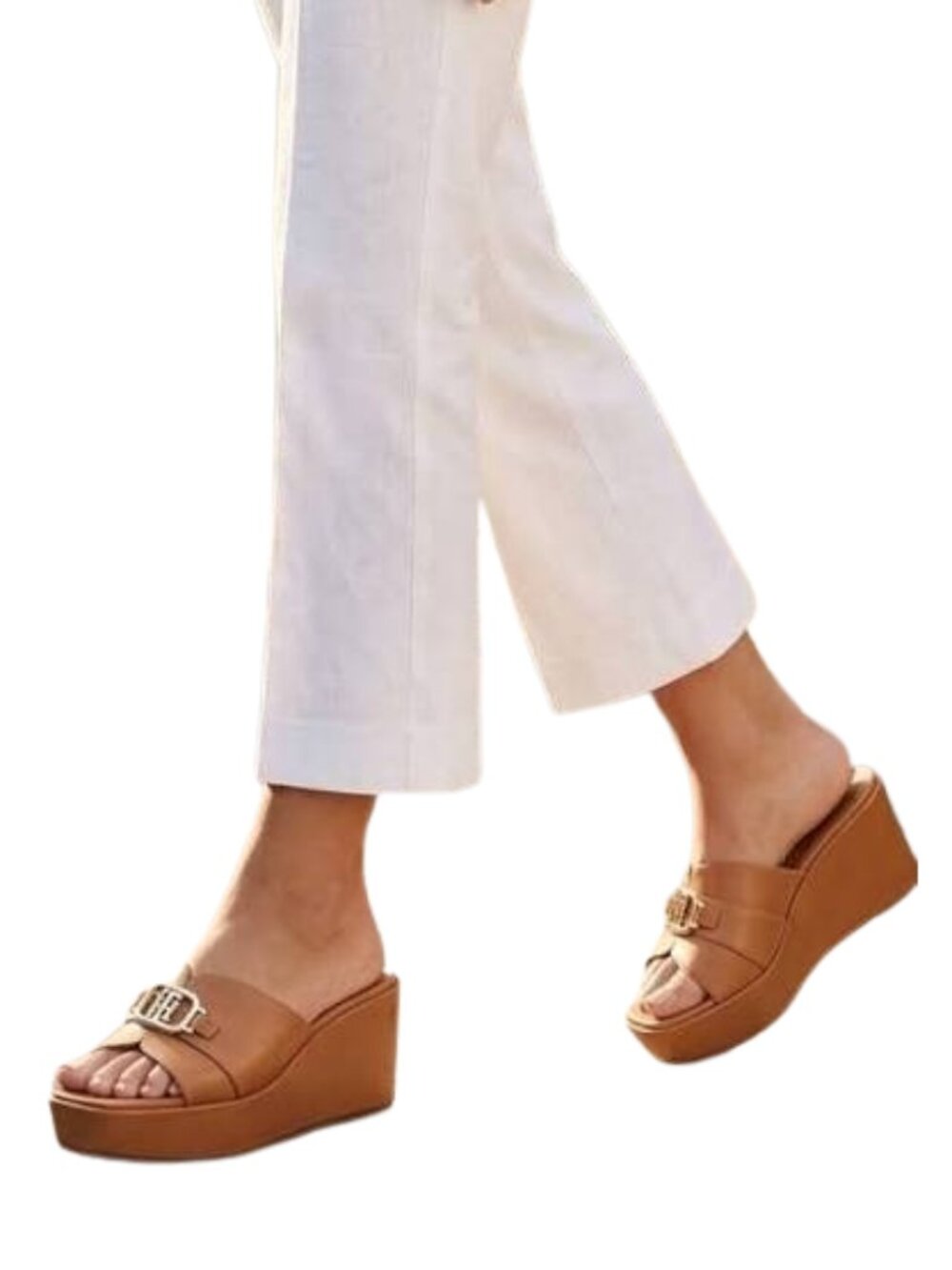 Tommy Hilfiger Platform Slide Comfort  Wedge Heel Warm Tan Sandals Size 8.5 NOWB